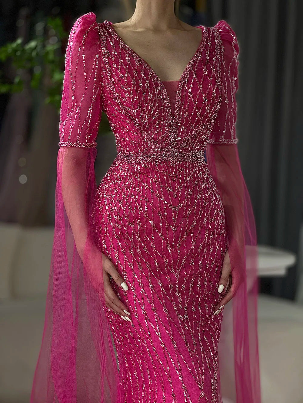 Luxury  Fuchsia Evening  Dress  Mermaid Gown for Formal Occasion LA72774