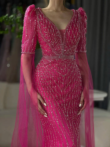 Vestido de noche de sirena fucsia de lujo para ocasiones formales LA72774 