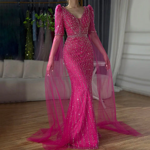 Vestido de noche de sirena fucsia de lujo para ocasiones formales LA72774 