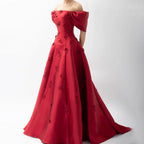 Elegant 3D Flowers Off Shoulder Red Evening Dress LA72778