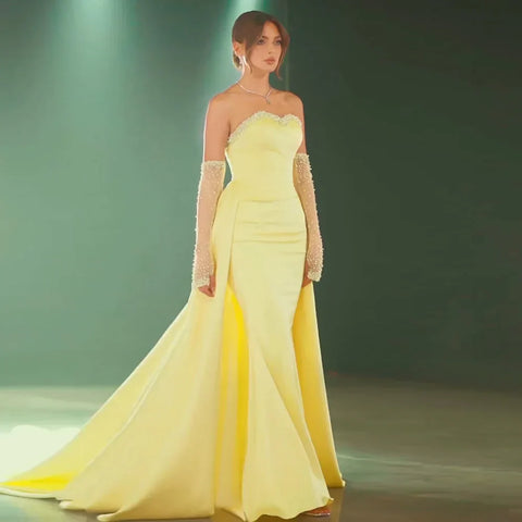 Elegant Sweetheart Yellow Satin Evening Dress LA72777