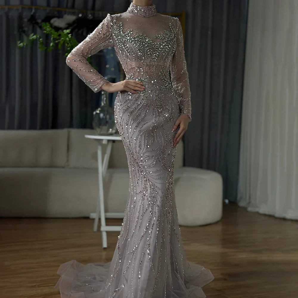 Vestido de noche largo de sirena rosa elegante con cuentas, estilo saudí, para ocasiones formales LA72754 (2025) 