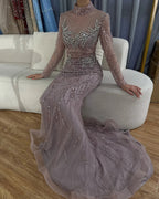 Vestido de noche largo de sirena rosa elegante con cuentas, estilo saudí, para ocasiones formales LA72754 (2025) 
