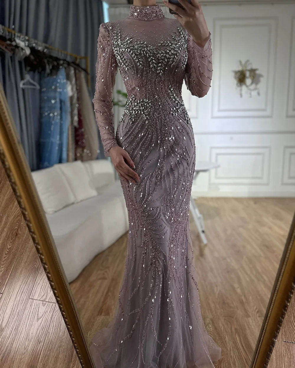 Vestido de noche largo de sirena rosa elegante con cuentas, estilo saudí, para ocasiones formales LA72754 (2025) 