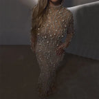 Vestido de noche de sirena color nude con perlas y cuentas, estilo saudí de lujo, para ocasiones formales (LA72345A) 
