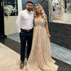Vestidos de noche corte A con diseño de perlas color nude y cuentas, estilo árabe saudí, para ocasiones formales LA72738 