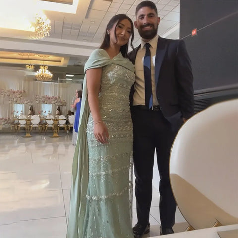 Luxury Dubai Evening Dress with Cape Long Party Gowns LA72126B