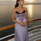 2025 Saudi Lilac Two-Piece Satin A-Line Evening Dresses for Women Strapless Corset for Formal Occasion LA72765