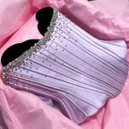 2025 Saudi Lilac Two-Piece Satin A-Line Evening Dresses for Women Strapless Corset for Formal Occasion LA72765