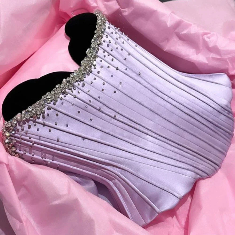 Vestido de noche de dos piezas de satén color lila saudí, corte en A, para mujer, con corsé sin tirantes para ocasiones formales LA72765 