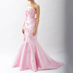 Pink 3D Flowers Mermaid Evening Dress with Detachable Overskirt LA72740