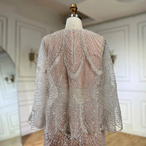 Robe de soirée deux pièces de luxe couleur chair ornée de perles LA72462