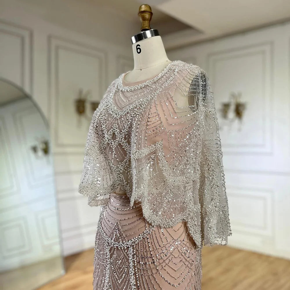Luxury Beaded Nude Two Pieces Evening Dress LA72462