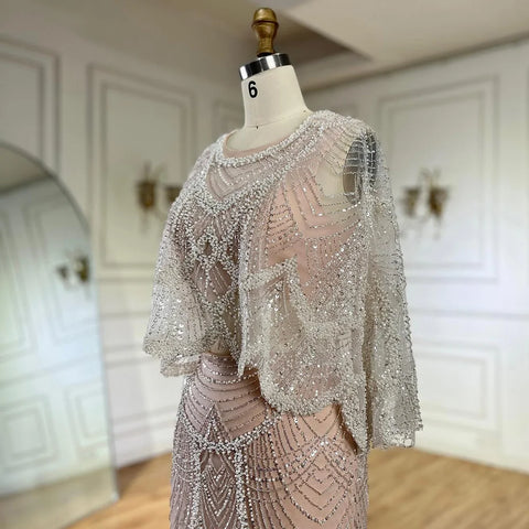 Robe de soirée deux pièces de luxe couleur chair ornée de perles LA72462