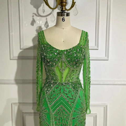 Robe de soirée de luxe perlée pour femmes, tenue de mariage, style sirène fendue, verte, Dubaï, Arabie saoudite, LA72518, 2025 