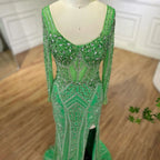 Vestidos de noche de lujo con cuentas para mujer, estilo sirena elegante con abertura, color verde, para bodas en Dubái, Arabia Saudita (LA72518) 