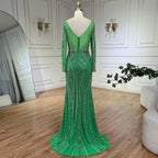 Vestidos de noche de lujo con cuentas para mujer, estilo sirena elegante con abertura, color verde, para bodas en Dubái, Arabia Saudita (LA72518) 