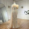 Nude Crystal Mermaid Evening Dress with Overskirt Long Sleeves LA72348