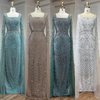 Luxury Arabic Turquoise Evening Dress with Cape Sleeves LA72400
