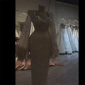 Vestido de noche árabe color nude con cuentas, puños de plumas y mangas largas para ocasiones formales LA72892 