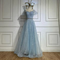 Blue A Line Beaded Backless Evening Dress Gown LA72834