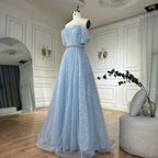 Blue A Line Beaded Backless Evening Dress Gown LA72834
