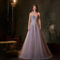 Vestidos de noche árabes lilas de corte A, sin tirantes y con cuentas, para ocasiones formales LA72832 