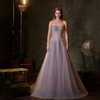 Vestidos de noche árabes lilas de corte A, sin tirantes y con cuentas, para ocasiones formales LA72832 