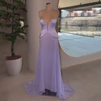 Vestidos de noche de satén color lila árabe, sin tirantes, estilo sirena, con cuentas, para ocasiones formales (LA72808) 