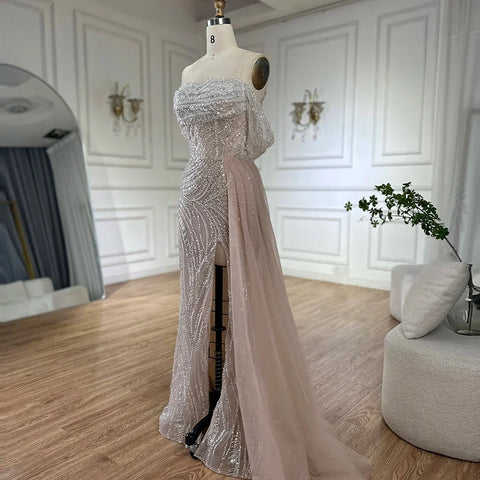 Vestido de noche de sirena con abertura alta y cuentas en color nude árabe blanco para mujer, para fiesta de boda LA72266B 