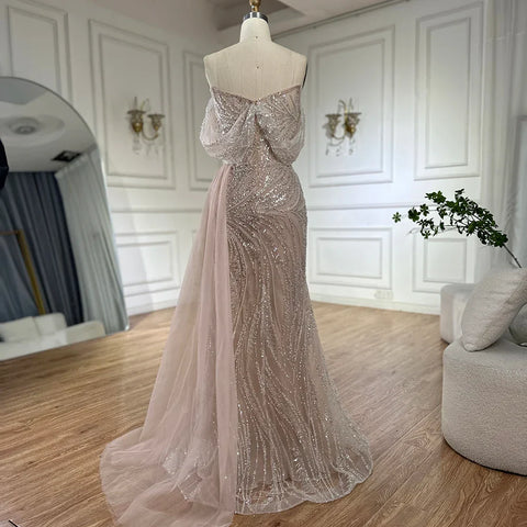 Vestido de noche de sirena con abertura alta y cuentas en color nude árabe blanco para mujer, para fiesta de boda LA72266B 