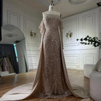 Vestido de noche de sirena con perlas color nude, estilo árabe, con sobrefalda, ideal para ocasiones formales (LA72160B) 