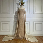 Vestido de noche de sirena con perlas color nude, estilo árabe, con sobrefalda, ideal para ocasiones formales (LA72160B) 