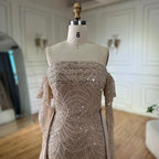 Vestido de noche de sirena con perlas color nude, estilo árabe, con sobrefalda, ideal para ocasiones formales (LA72160B) 