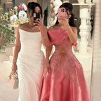 Vestido de noche saudí de satén rosa árabe corte A con cuentas para ocasiones formales LA72195A 