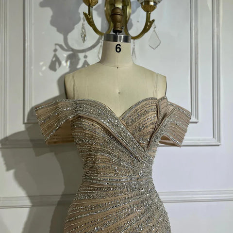 Robe de soirée sirène fendue, couleur argent, couleur chair, style arabe, style sirène, perlée, pour une occasion formelle, Saudi LA72481A, 2025 