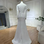 Vestidos de noche estilo sirena, corte árabe, de satén blanco con cuentas, estilo saudí, para ocasiones formales (LA72815)