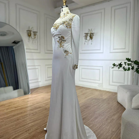 Robe de soirée sirène en satin blanc perlé, style arabe saoudien, pour une occasion spéciale, LA72815