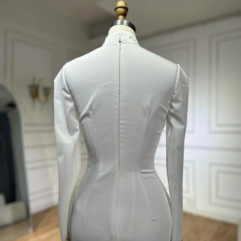 Vestidos de noche estilo sirena, corte árabe, de satén blanco con cuentas, estilo saudí, para ocasiones formales (LA72815)