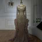 Luxury Mermaid Evening Dress with Feather Cape Sleeves LA72708A