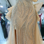 Vestido de noche de sirena color caramelo con cuentas, sobrefalda y elegante abertura para ocasiones formales LA72890 