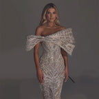 Vestido de noche de sirena plateado con cuentas y hombros descubiertos de lujo, estilo saudí, para ocasiones formales, modelo LA72878 