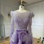 Vestido de noche elegante de corte A con cuentas color lila para ocasiones formales (modelo LA72847) 