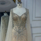 Vestidos de noche árabes saudíes con mangas tipo capa color nude y cuentas, ideales para ocasiones formales (LA72575A) 