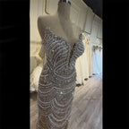 Vestido de noche color nude plateado con cuentas y brillantes adornos de cristal para ocasiones formales LA72900 