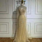 Vestido de noche saudí color nude sin tirantes con perlas y cuentas, con capa larga transparente para ocasiones formales LA72189A 