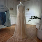 Vestido de noche saudí color nude sin tirantes con perlas y cuentas, con capa larga transparente para ocasiones formales LA72189A 