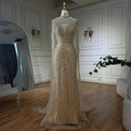 Vestido de noche saudí color nude sin tirantes con perlas y cuentas, con capa larga transparente para ocasiones formales LA72189A 