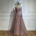 Vestido de noche de sirena rosa con cuentas, estilo árabe saudí, con mangas largas transparentes para ocasiones formales LA72875 
