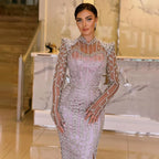 Beige Long Sleeves Arabic Evening Dresses LA72826